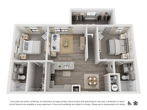 Floor plan for 2 beds, 2 baths, 1138 sqft